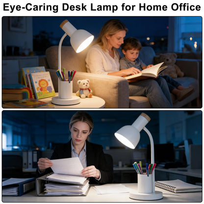 WLHONG LED Desk Lamp, Table Lamps with Pen Holder, 3 Color Modes Eye-Caring Reading Light with Flexible Gooseneck, Study Lamp for Kids Bedside Home Office Room College Dorm Essentials (White)