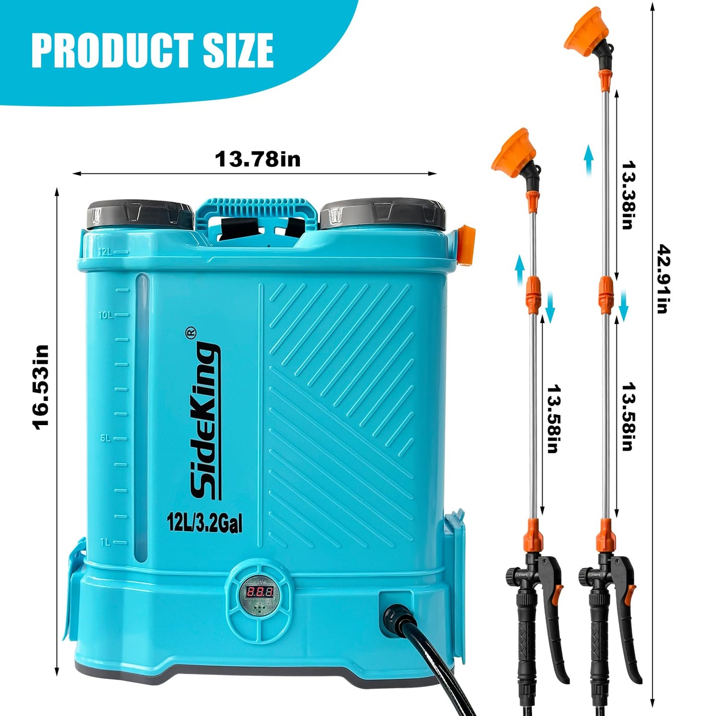 SideKing Battery Powered Backpack Sprayer 3.2 Gallon, 0-80 PSI Adjustable Pressure Sprayer Compatible with Makita 18V Battery, Electric Sprayer with Wand, 5 Nozzles, 2.0Ah Battery&Charger Included