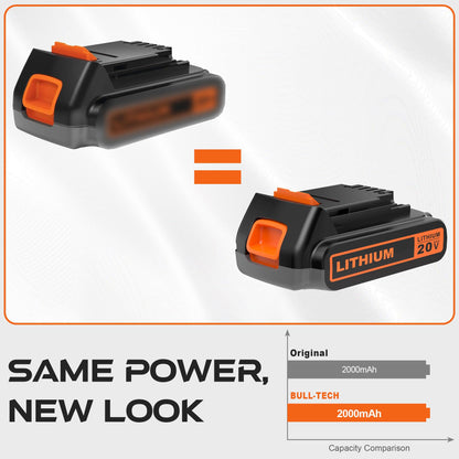 BULL-TECH 20 Volt MAX 2.0Ah Replacement for Black and Decker 20V Battery,Compatible with All Power 20V Black and Decker Power+ Tools