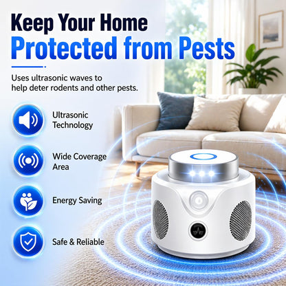 Ultrasonic Repeller Pest Control Indoor Device,Electronic Mouse Repellent Indoor & Rodent Repeller for Mice Rats Roaches Spiders,Ultrasonic Rodent Control for Home Attic Kitchen Garage Basement-White