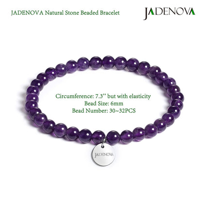 JADENOVA 6/8mm Natural Amethyst Gemstone Bracelet Elastic Stretch Yoga Beaded Healing Crystal Bracelet Couples Gifts for Men Women (2pcs Set)