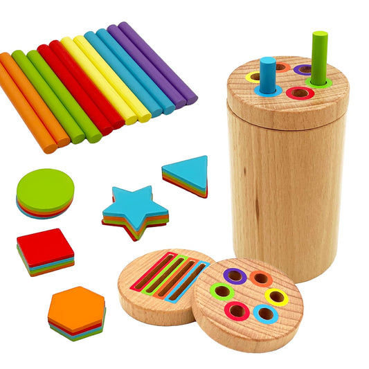 CKCBJXYM Montessori Shape & Color Sorting Montessori Toys for Toddlers 3, Wooden Fine Motor Skills Sensory Toy Preschool Learning Toys Travel Gift for Boys and Girls (Wooden Set)