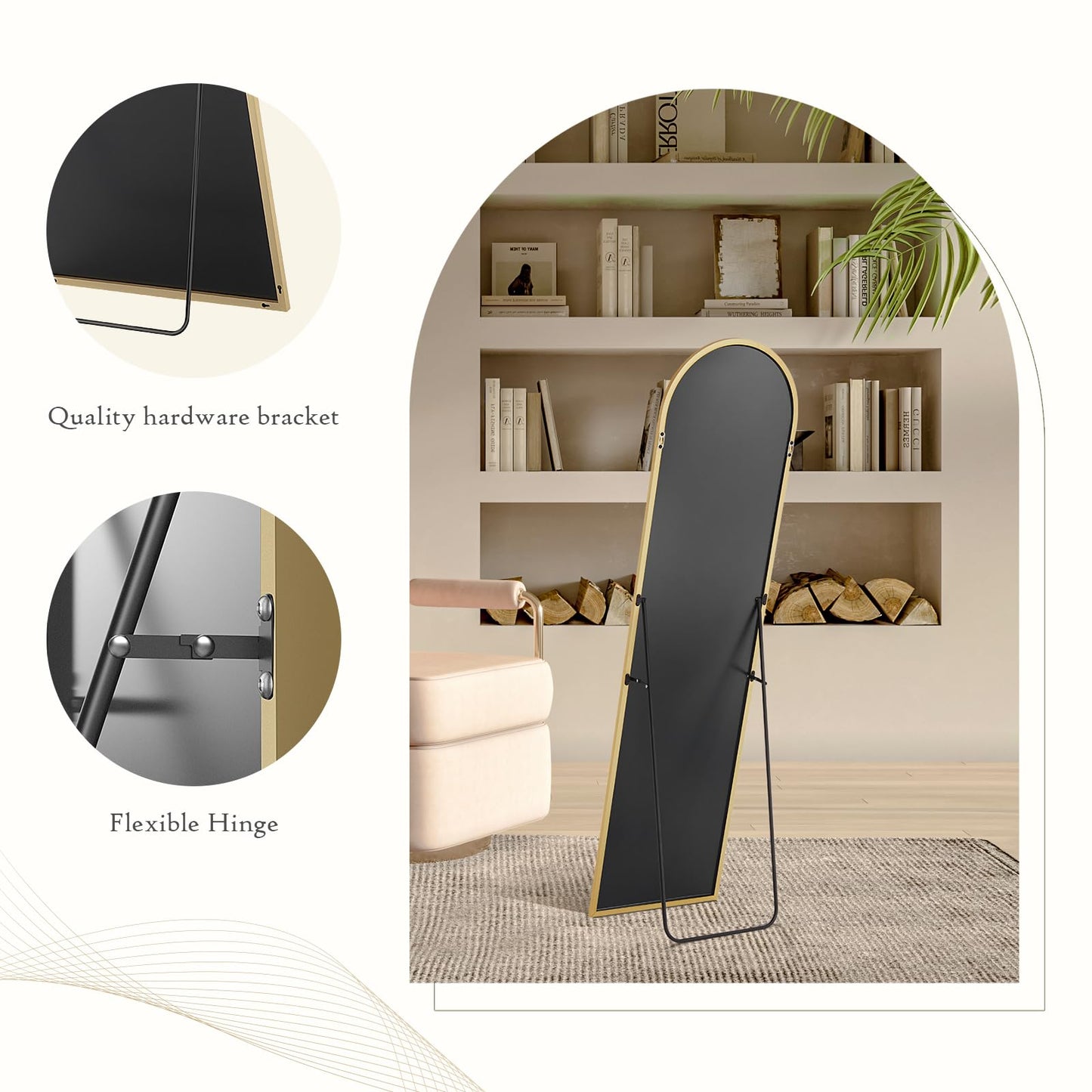 Arched Mirror Full Length, Upgraded 16"x59" Body Wall Mirrors with Shatter-Proof Glass, Floor Standing, Hanging or Leaning, Tall Arch Mirror with Stand Aluminum Alloy Frame for Bedroom Cloakroom