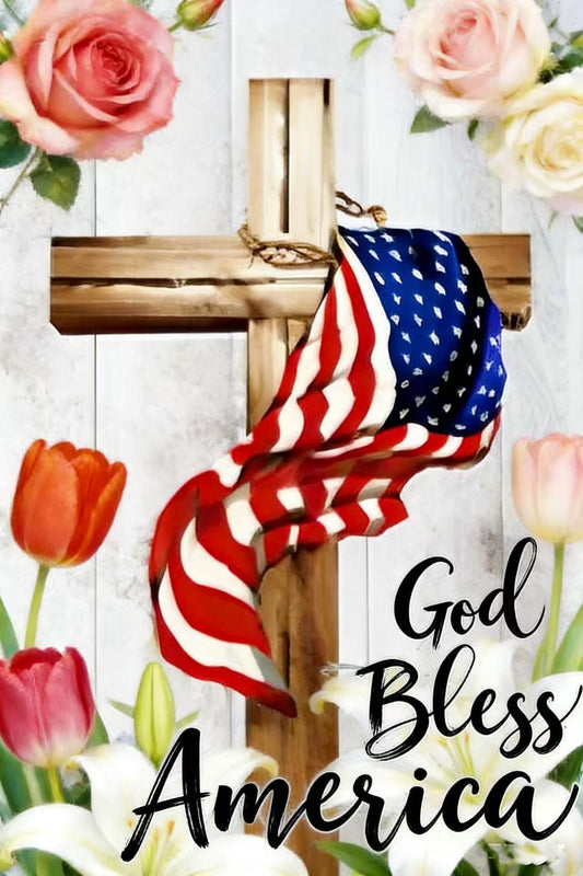 Lvmuu 5D Patriotic Diamond Painting Kits for Adults American Flag, Cross God Bless America Full Square Drill Diamonds Art Kits for Beginner DIY Paint By Numbers Art Gem Crafts Home Decoration 30x40cm