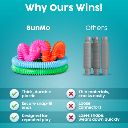 BUNMO Pop Tubes - Sensory Toys - Fidget Toys - Imaginative Play & Stimulating Creative Learning - Hours of Fun for Kids - Tons of Ways to Play - Non-Mouthable Toy 3+ - 8 Pack Large