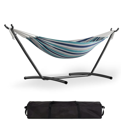 GarveeLife Double 2 Person Hammock, Indoor Outdoor Standing Hammock with Space Saving Steel Stand, Carry Bag, 450 LBS Weight Capacity, Suitable for Garden Camping Beach, Ocean