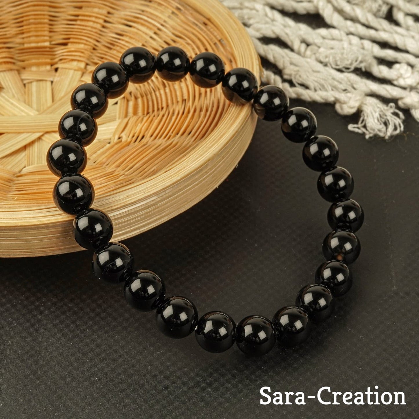 sara creation Black Tourmaline Bracelets Bead (8 Mm), Round Natural Gemstones Bracelets