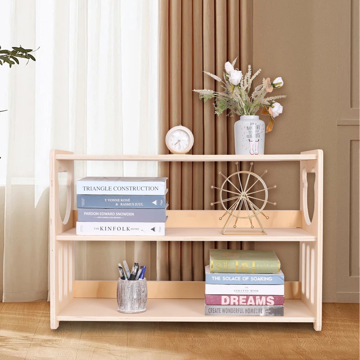 Montessori children's bookshelves, toy shelves, wooden storage and organization shelves, sturdy and safe kindergarten classroom furniture bookcases （3Tier）