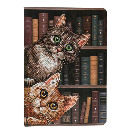 Crystal Art Diamond Painting Notebook - Cats in The Library - Create a Sparkling Notebook Cover Using Crystals - for Ages 8 and up