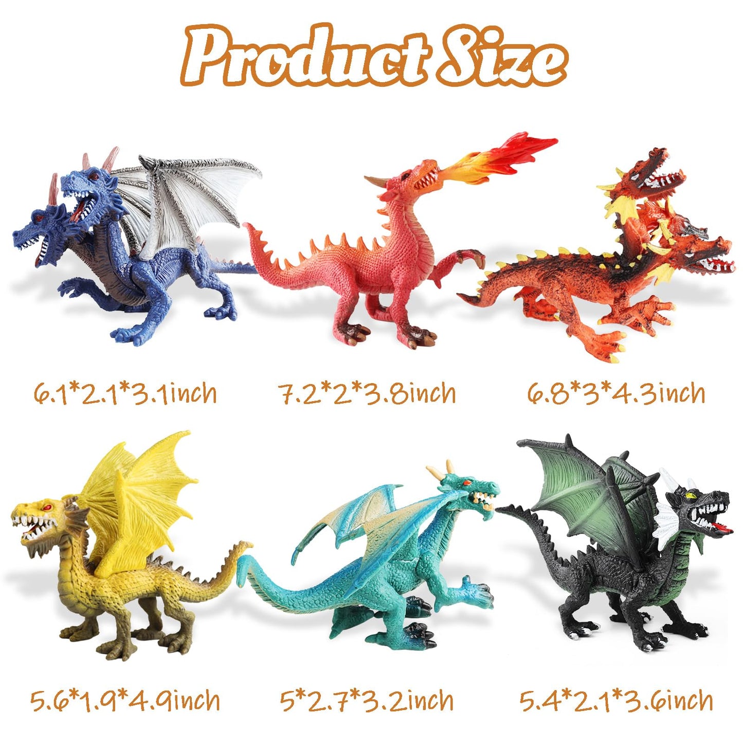 EOIVSH Dragon Toy Figures - Ancient Flying Dragon Figurines, Mythical Action Figure Kid Toys, Girls and Boys Ages 3 and Above, Pack of 6
