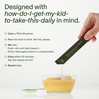 Seed PDS-08 Pediatric Daily Synbiotic - Fiber-Based Prebiotic & Probiotic for Kids - Digestive Health, Regularity, Constipation Relief - Ages 3-17 - Vegan and Shelf-Stable - 30 Sachets (30-Day Supply)
