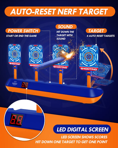 Lehoo Castle Electronic Shooting Targets, Digital Target for Nerf Guns with Auto-Reset, Scoring Shooting Games Includes Kids Tactical Vest, 60 Bullets, Glasses, Gift Toy for Kids Boys Girls