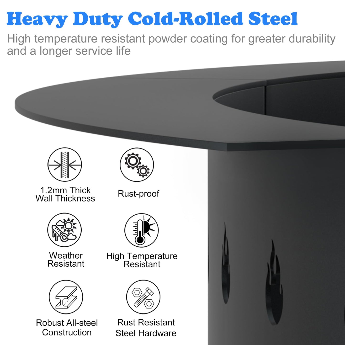 RELIANCER 35.5'' Fire Pit Ring,Outdoor Smokeless Fire Pit Liner,Heavy Duty Steel Wood Burning Firepit Rings Insert kit,DIY Campfire Fireplace Rings Insertion Barrier Lining for Backyard,Garden,Patio
