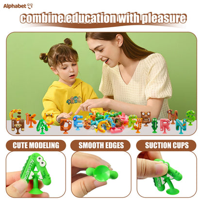 Kitysey 26pcs Alphabet Bath Toys for Toddlers , Educational Suction Bath Toys with Animal Letters, Montessori Sensory Toy for Kids 3-12, No Hole Food-Grade Silicone Toys for Autism/ADD/ADHD