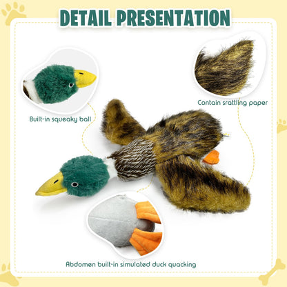 k8PurrDog Large Squeaky Dog Toys, Tough Plush Squeaky Duck Dog Toy with 3 Sounds to Keep Them Busy, Interactive Filled Chew Toys for Small Medium and Large Dogs