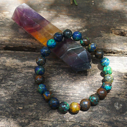 TaHLga 8MM Chrysocolla Natural Gemstone Bracelet | Natural Solar Plexus Chakra Gemstones | Bring Luck Wealth Courage | Protection from Evil | Gift