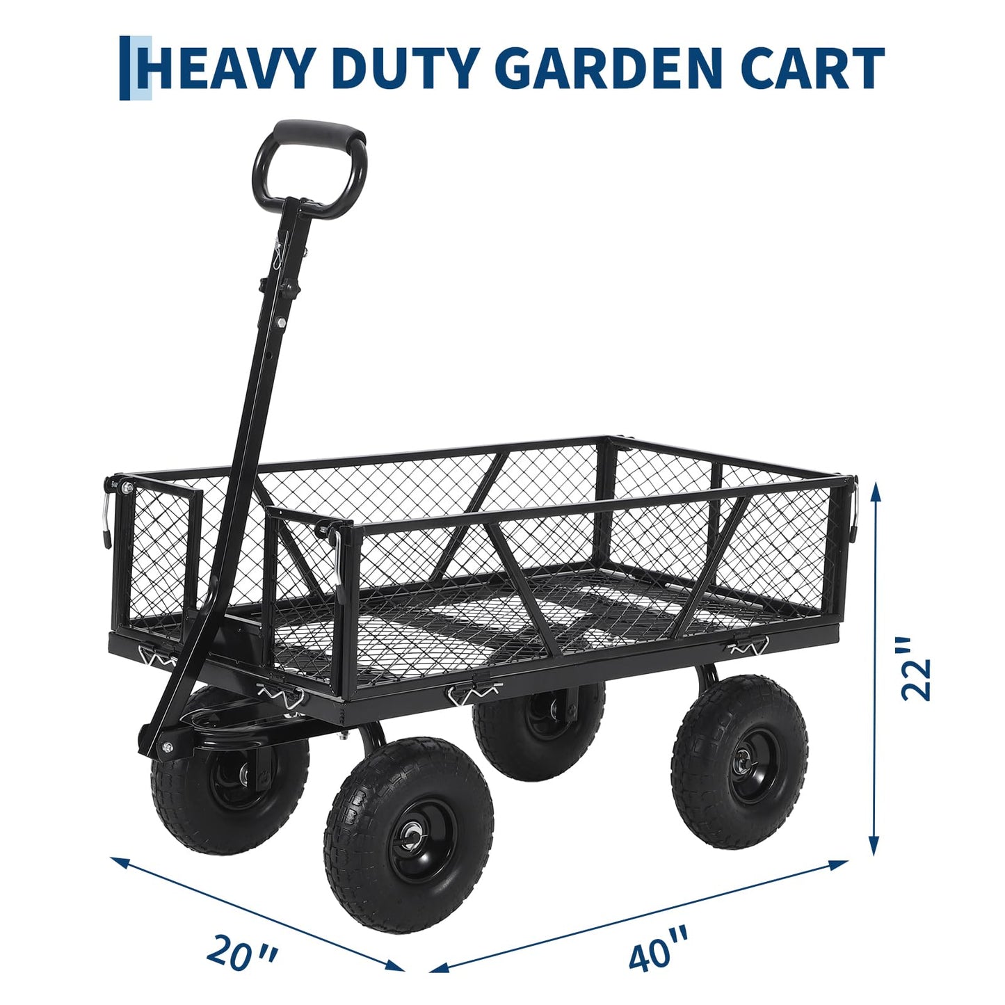  Heavy Duty Steel Garden Cart, 950 LBS Load Capacity Garden Wagon with 10 inch Tire and 180° Rotating Handle Attach to ATV or Tractor Blac