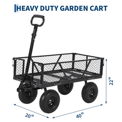  Heavy Duty Steel Garden Cart, 950 LBS Load Capacity Garden Wagon with 10 inch Tire and 180° Rotating Handle Attach to ATV or Tractor Blac