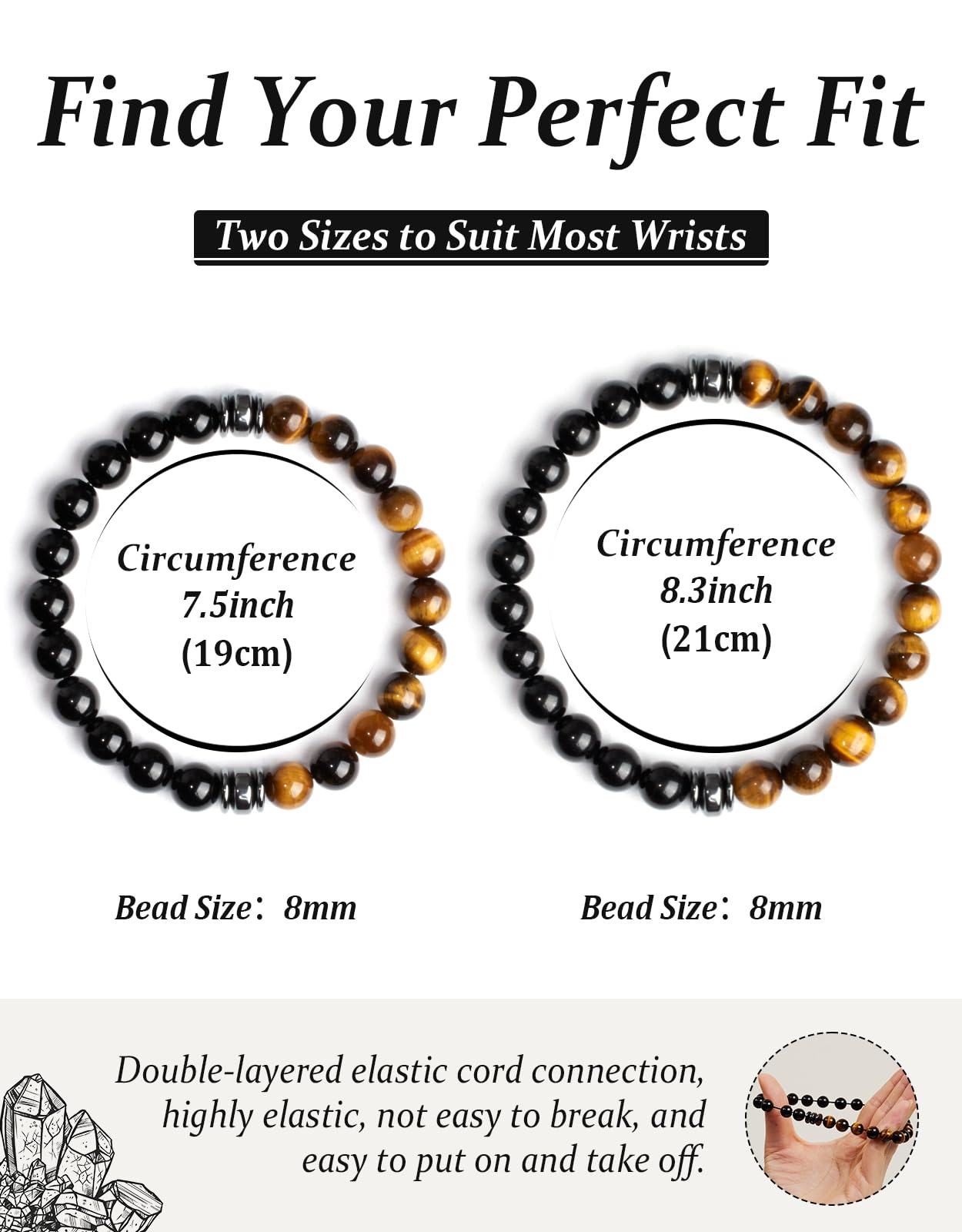 Landorilo Gifts for Men, 8mm Natural Stone Beaded Bracelets, Black Tourmaline & Tiger Eye Healing Bracelet, Handmade Mens Jewelry Gift for Him, Husband, Son, Father, Friend(To My Son-8.3in)