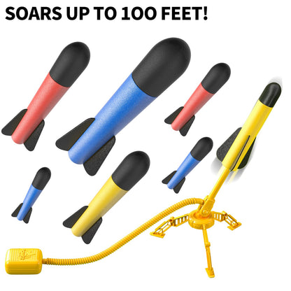 TEMI Rocket Launcher for Kids, 12 Foam Rockets and Launcher Pad, Launch up to 100+ft, Kids Outdoor Toys, Birthday Gift Toys for Kids Boys Girls Age 3 4 5 6 + Years Old