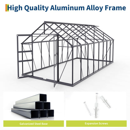 GarveeLife 8*16 ft Outdoor Walk-in Greenhouse, Polycarbonate Green House, Heavy Duty Greenhouse with Vented Roof Window, Windproof Aluminum Frame, Suitable for Outside Gardening, Backyard, Patio