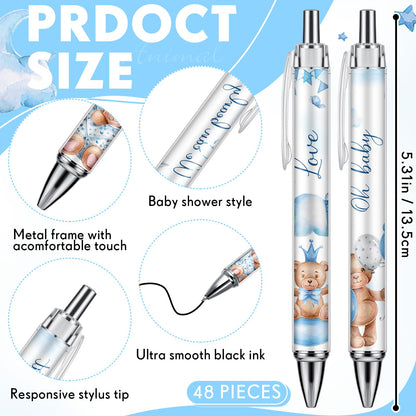Chuangdi 48 Pcs Baby Shower Pens, Bulk Party Favors for Guests, Retractable Ballpoint Pens Black Ink, Baby Shower Gifts & Game Prizes(Cute Bear)