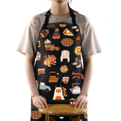 G2TUP Fall Vibes Kitchen Apron Autumn Apron With Pockets Pumpkin Season Apron Fall Theme Kitchen Gifts (CatSweater)