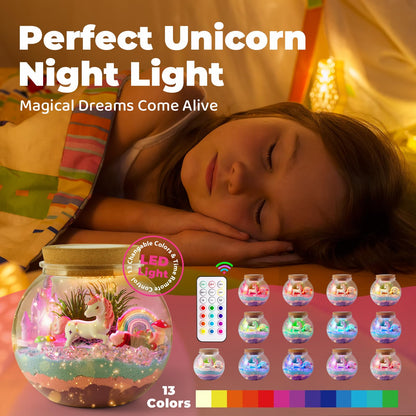 JOYEEMAX Unicorn Light-Up Terrarium Kit for Kids - LED Night Light Birthday Gift for Girls Ages 4 5 6 7 8-12 Year Old - Unicorn Toys for Girls - DIY Arts and Crafts Kit for Kids