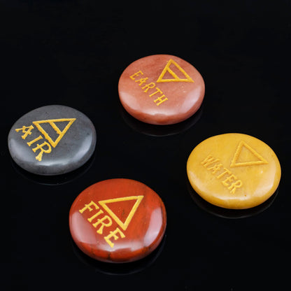 Crocon 4 Elements Assorted Stones Round Shape Engraved Triangle Symbols (Earth Air Fire Water) Polished Palm Stones for Gemstone Reiki Crystals and Healing Stones Meditation Divination Tools Gifts