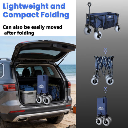 OTIATrail Beach Wagon for Sand with Big All-Terrain 9*4" Balloon Wheels, 200L Large Capacity 330lbs Heavy Duty Beach Carts, Collapsible Utility Wagon with Extended Tailgate for Beach Camping Outdoors