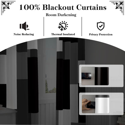 Tyrot Black Grey 100% Blackout Curtains for Bedroom 84 inch Long 2 Panels Set White Gray Modern Abstract Geometric Black Out Curtains Insulated Room Darkening Window Drapes for Living Room, 52Wx84L