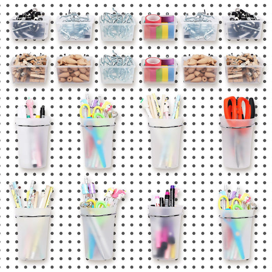 Sliner 20 Pcs Pegboard Organizer Kit Pegboard Bins Cups Hooks and Loops Storage Arrange System Kit Assortment for Garage Craft Office Room Workbench Workshop Hobby(Clear)
