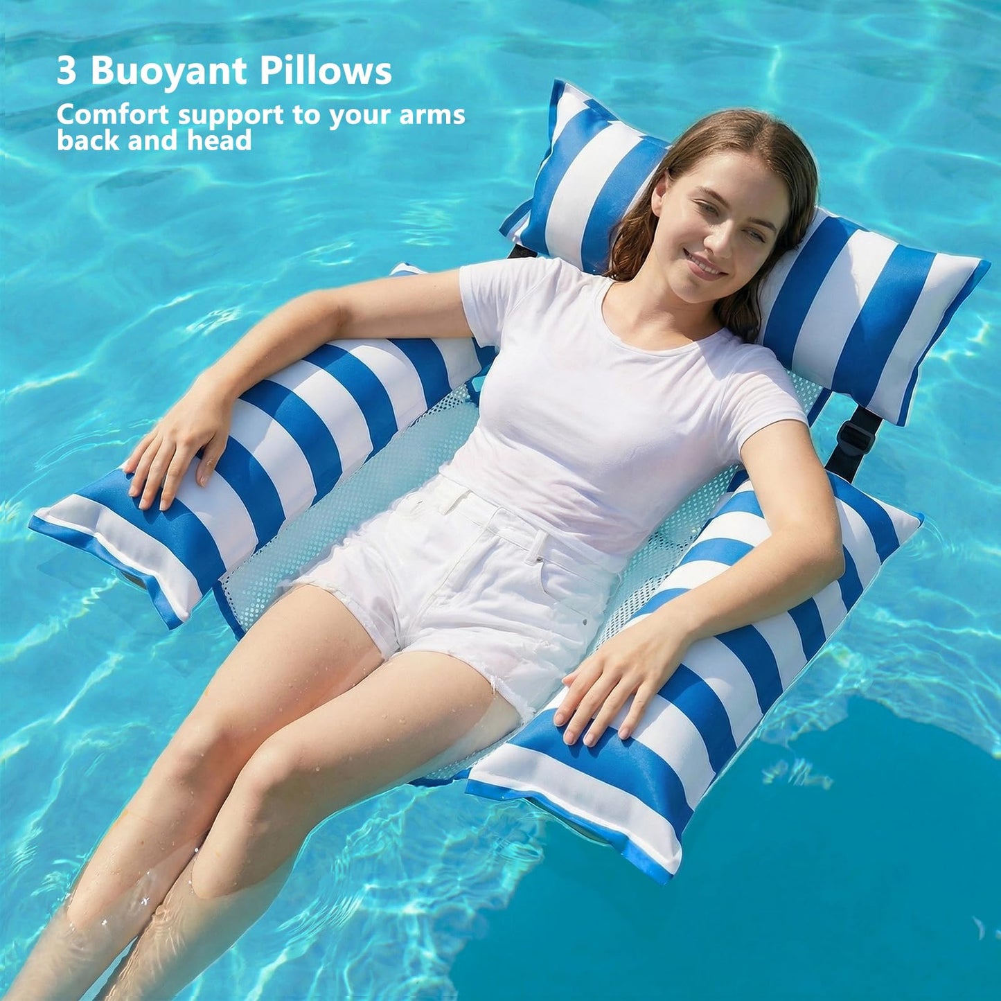 Jasonwell Inflatable Pool Floats Adult - 2 Pack Fabric Pool Floaties Chair Lake Beach Floating Lounger Chair Swimming Pool Noodles Water Hammock Float Mesh Party Toys for Adults Heavy Duty(Blue&Green)