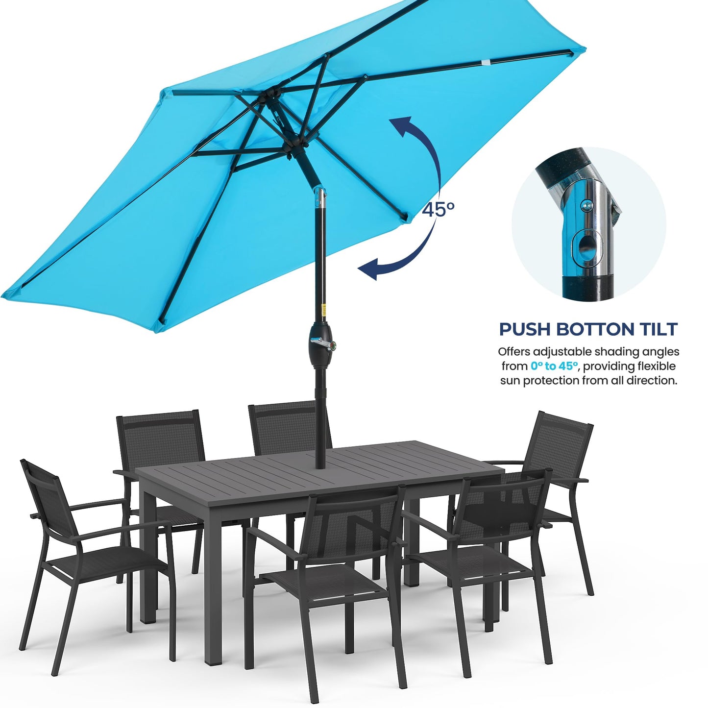 Wisteria Lane Outdoor Patio Umbrella, Market Umbrella, Large Outdoor Umbrella, Metal Pole Umbrella with Push Button Tilt and Crank, Polyester Canopy, Light Blue
