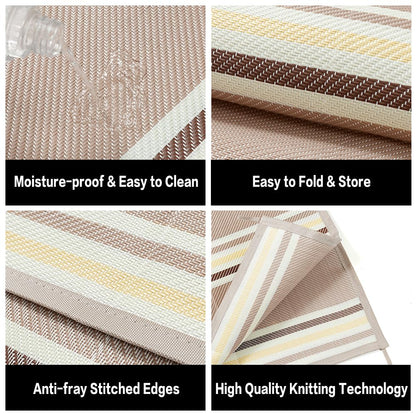 PureCozy Outdoor Waterproof 5x8 Rug for Patio Reversible Plastic Straw Beige Striped Camping Mat Outside Lightweight Large Floor Mat for RV Deck Beach Balcony Picnic Backyard Entry Porch