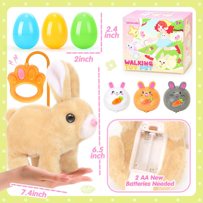 CatchCute Easter Plush Bunny Toys for Kids,Interactive Bunny with Sounds,Can Walk,Wag Tail and Twitch Nose with Remote Control Leash,Easter Eggs with Pull Back Cars,Easter Birthday Gift for Toddlers