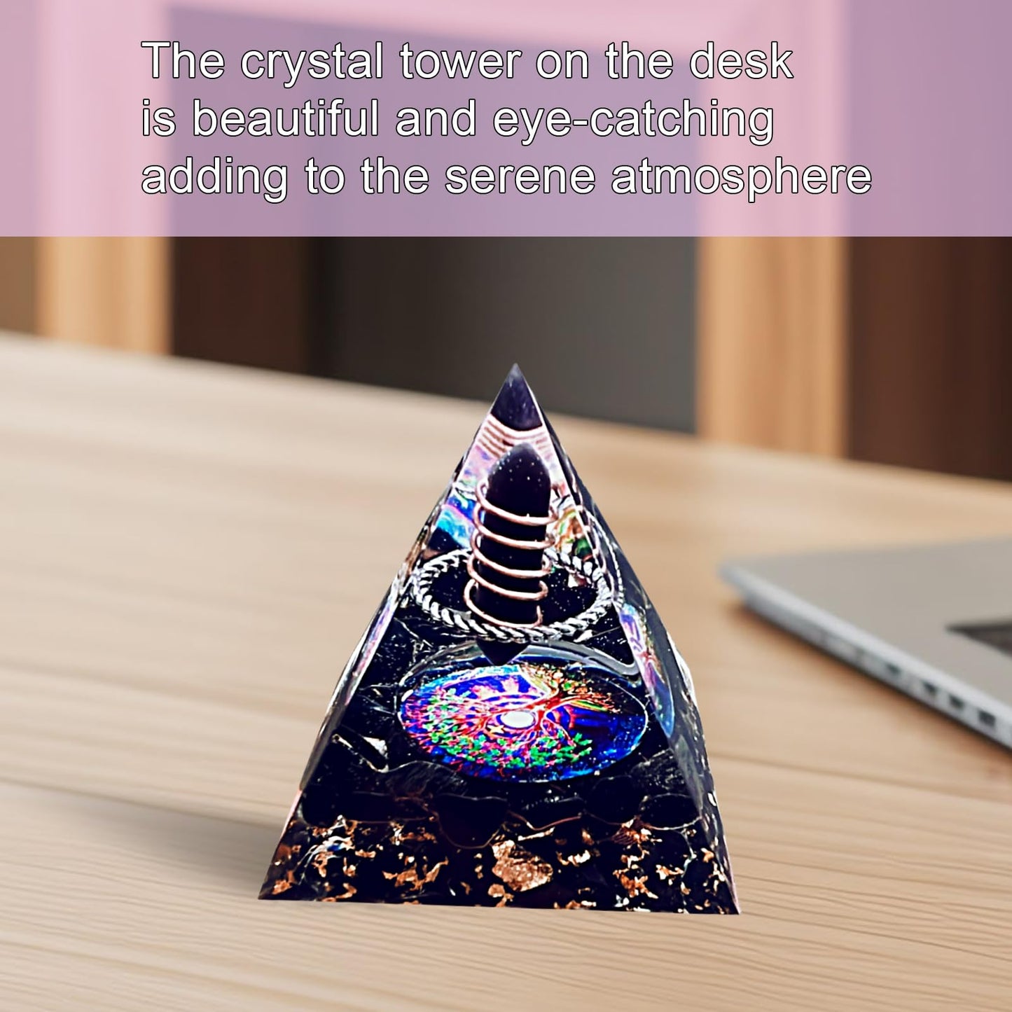 Saefheled Crystal Column Orgone Pyramid,Natural Energy Obsidian Orgonite Crystal Healing Pyramid for Reduce Stress,Balance Chakras, Enhance Meditation, Attract Luck, and accumulate Wealth Health(6cm)