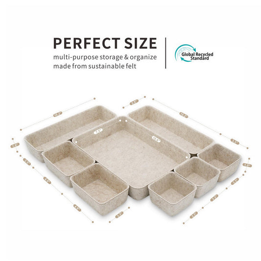 Welaxy Desk Drawer Organizer Tray, 8-Piece Beige Office Storage, Nordic Minimalist Lifestyle (Oatmeal)