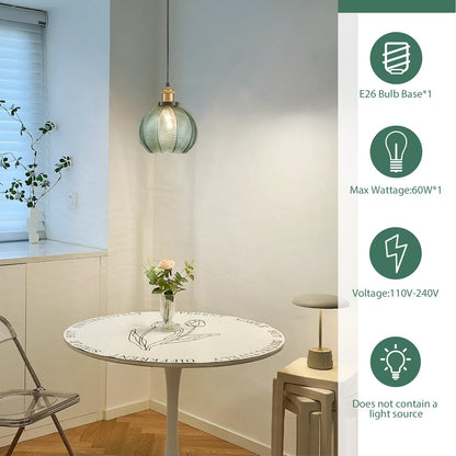 ZRPSSGE 7.8in Vintage Pendant Light 1- Light Kitchen Sink Pendant Lights with Green Hand Blown Glass Small Hanging Lamp for Kitchen Island Dining Room Bedroom Bathroom Hallway E26