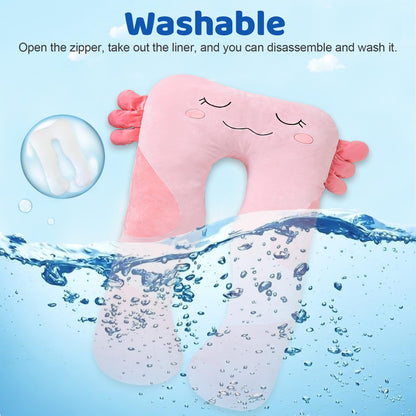 MLdian 47x23 inch U Shaped Long Plush Body Pillows for Kids, Stuffed Animal Axolotl Soft Large Pillow for Sleeping, Big Cute Plushies, Washable Cover, Gift for Boys and Girls