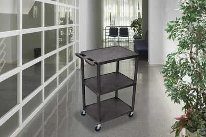 Luxor Multipurpose Three Shelves Structural Foam Plastic Storage Utility Cart - Black