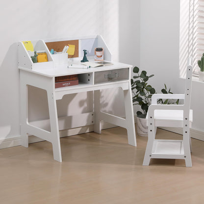 Garvee Kids Desk and Chair Set, Study Desk for Boys and Girl, Wooden Kids Writing Table with Cloth Drawers and Pen Holder