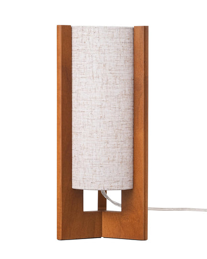 EDISHINE 13.5" Small Table Lamp, Walnut Wood Cylinder Nightstand Lamp for Bedroom, Beige Linen Shade, Corner Modern Bedside Lamp for Living Room, On-Off Line Switch, E26 Base (Bulb Not Included)