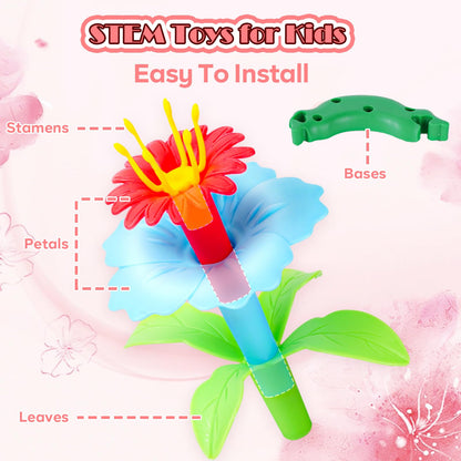 FUNZBO Girl Flower Garden Building Toys Set - Birthday Gifts for Age 2 3 4 5 6 Years Old Girls, STEM Montessori Educational Toy for Toddler Kids, Sorting & Stacking Spring Gardening Set