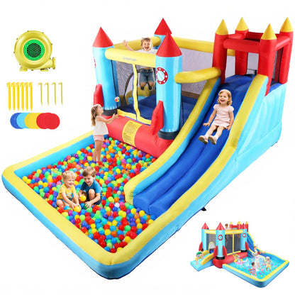 Inflatable Bounce House for Kids 146 x 132 x 82 inch, Indoor/Outdoor Bouncy House with Large Splashing Pool, Bouncing Area, 2 Water Slides,Climbing Wall, UL Certified Blower Included1