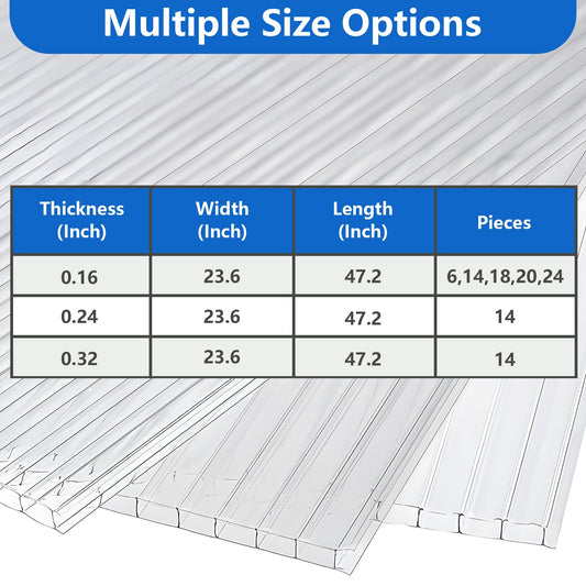 DGSL 18 Pcs Polycarbonate Greenhouse Panels, 4' x 2' x 0.16'' Twin-Wall Panels, Polycarbonate Sheet for All Weather Outdoor Garden and Greenhouse Covering
