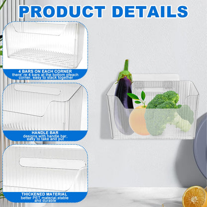 6Pcs Storage Organizer Bins Wall Mounted Organizer Basket Large Size Clear Plastic Makeup Organizer Adhesive Hanging Bin for Bathroom Kitchen Pantry