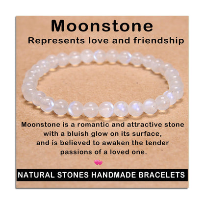 AD Beads Handmade Gemstone Stretch Elastic Bracelet Crystal Healing Reiki Nature's Beauty and Spiritual Essence Unisex (6mm, Moonstone (Love and Friendship))