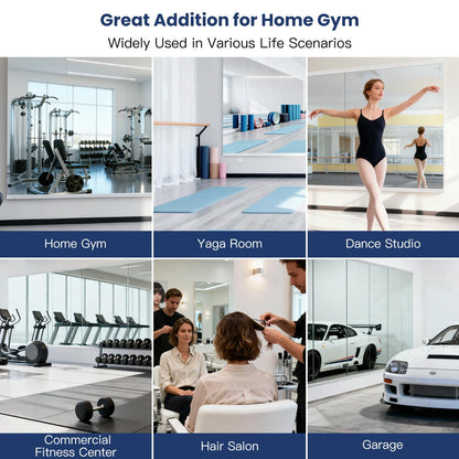 Amorho Gym Mirror, 56''x48''(3pcs 56''x16''), Frameless Full Body Mirror for Home Gym Wall, Tempered Glass, Yoga Studios, Dance Rooms, Garage Gyms.