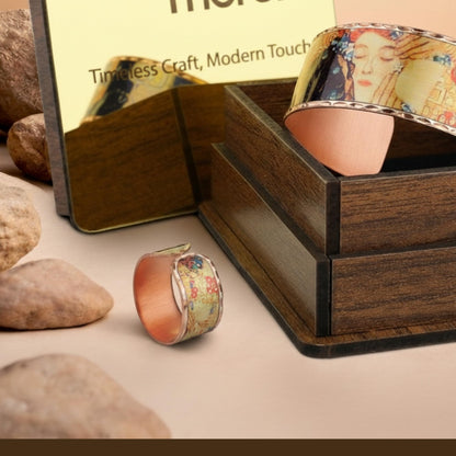 Moreni Copper Bracelet for Women with Wooden Gift Box – Art-Inspired Elegant & Timeless Handmade Jewelry Gift (The Kiss – Bracelet with Ring)